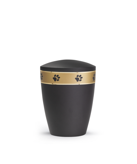 Naturstoffurne Edition Patas de Oro, umlaufendes goldenes Pfotenmotiv