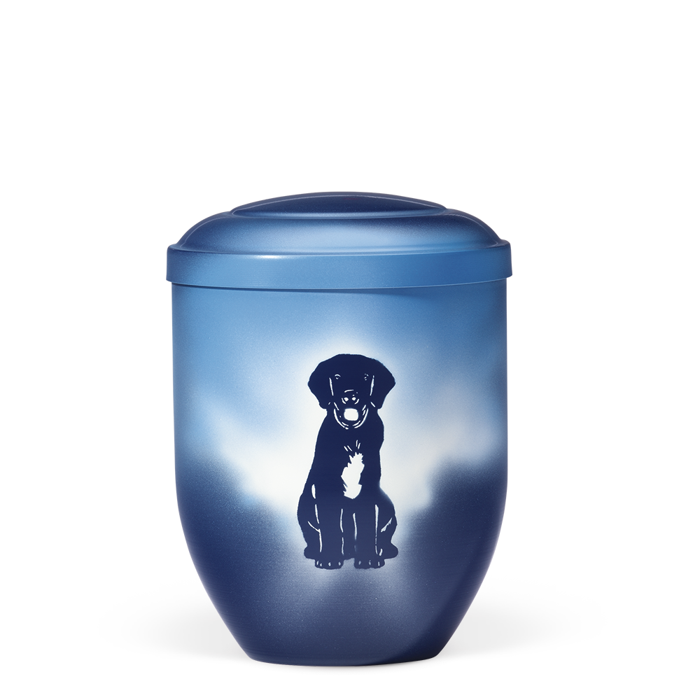 Metall, Urne von Hand bemalt, Hund