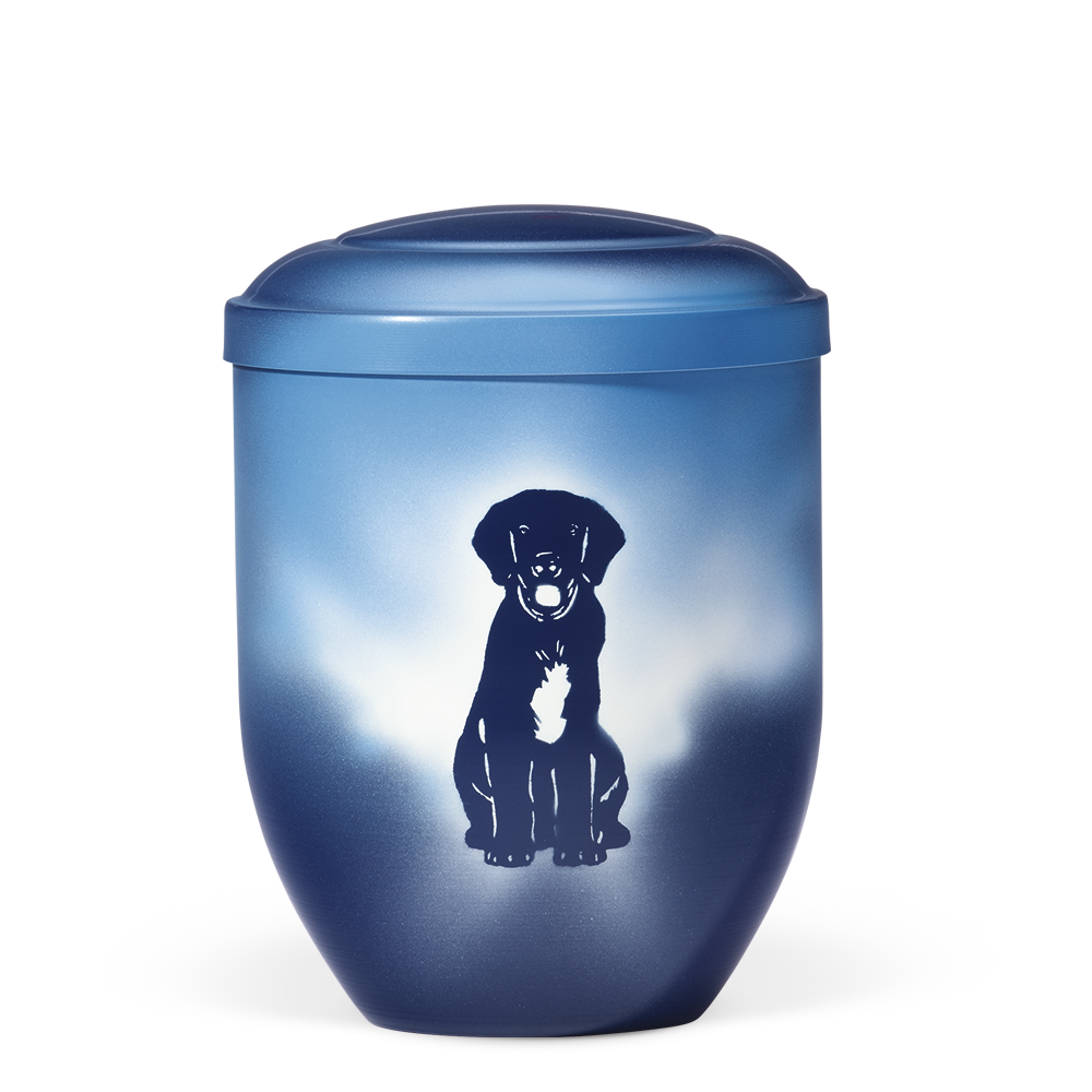 Metall, Urne von Hand bemalt, Hund