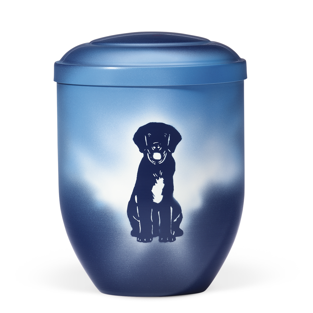 Metall, Urne von Hand bemalt, Hund