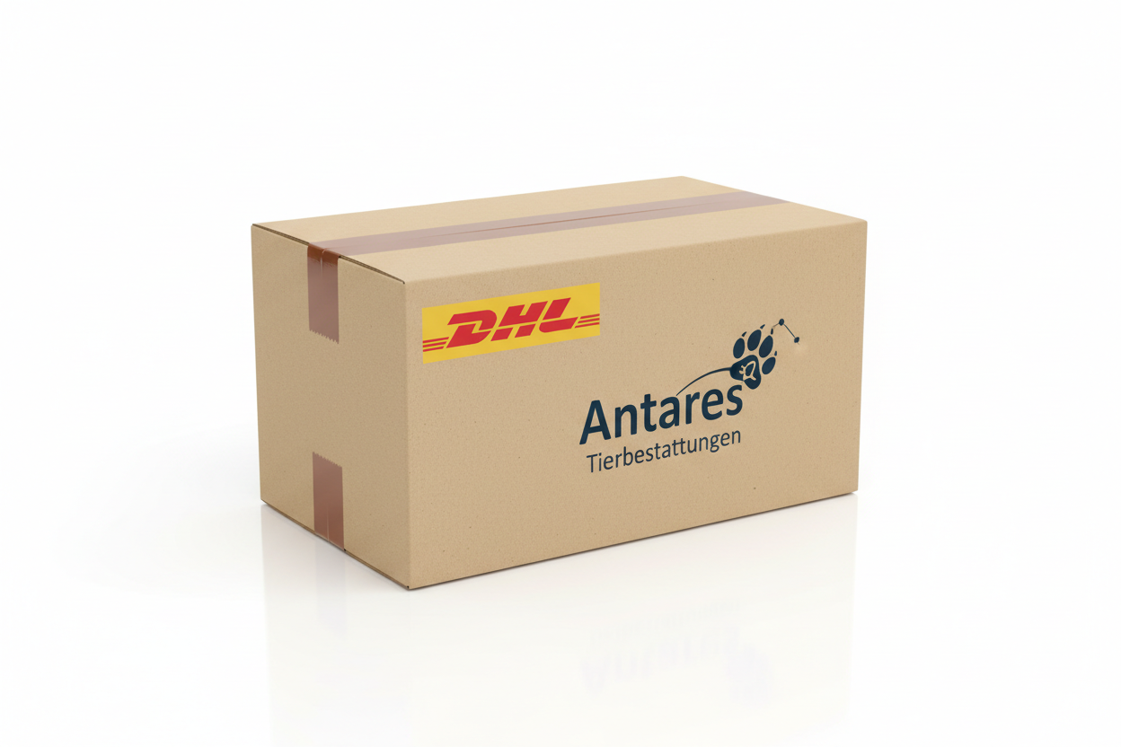 DHL Paket mit Antares Tierbestattungen Logo